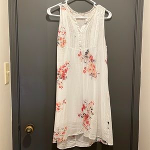 White, floral, print dress. gauzy material.